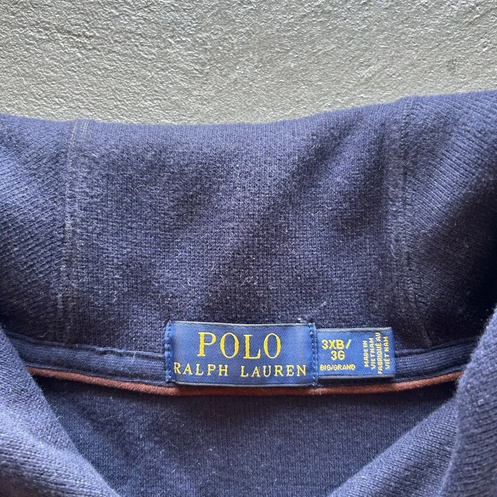Polo Ralph Lauren Sweater Mens 3XB Big Navy Blue Shawl Collar Pony Pullover Knit